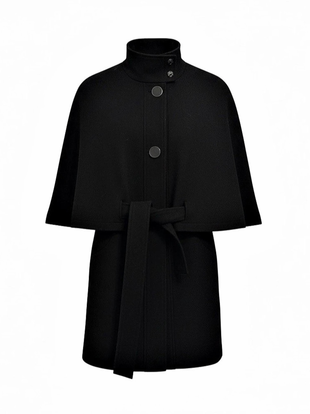 Jeanne Becker Black Belted Cape Coat Size XS/S